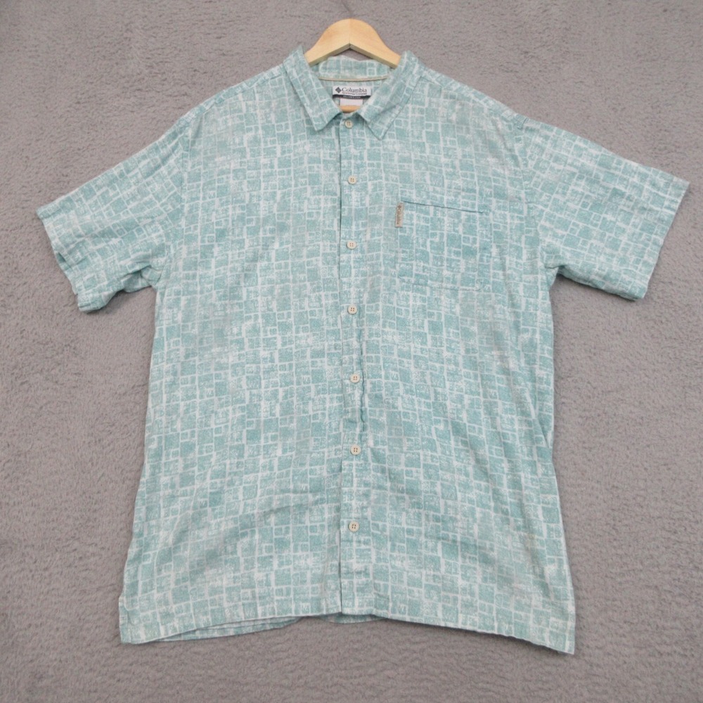 Columbia Outdoor Shirt Men XL Blue Geo Print Camp Gorpcore Adventure Essential‎